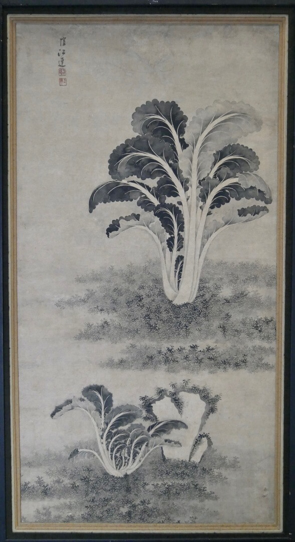 CHINE - XIXe siècle  Plants de chou  Encre sur papier contrecollée sur carton