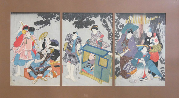 UTAGAWA TOYOKUNI III - Triptyque oban tate e Estampe