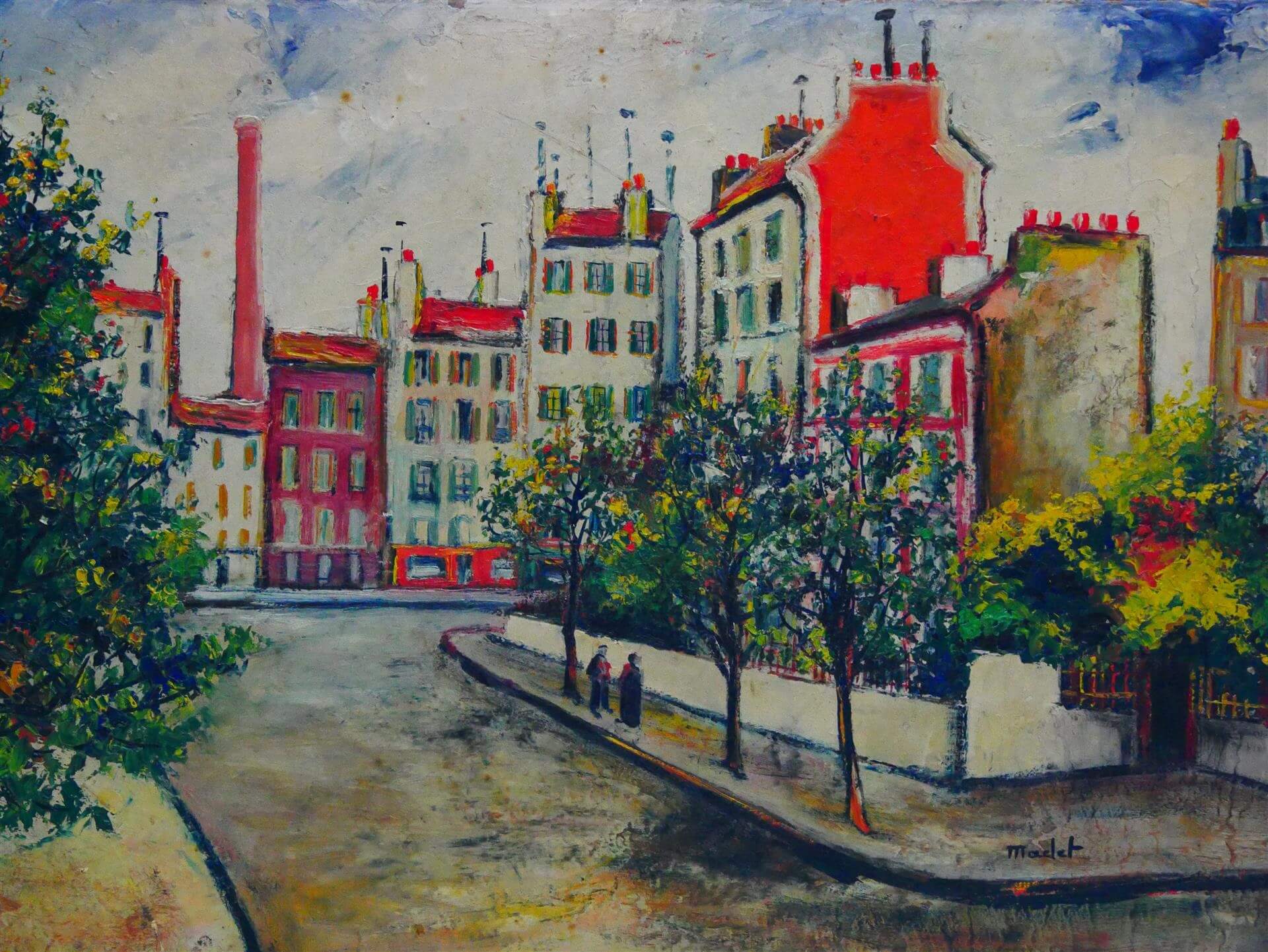 Elisée MACLET - Rue de Montmartre - Huile sur carton